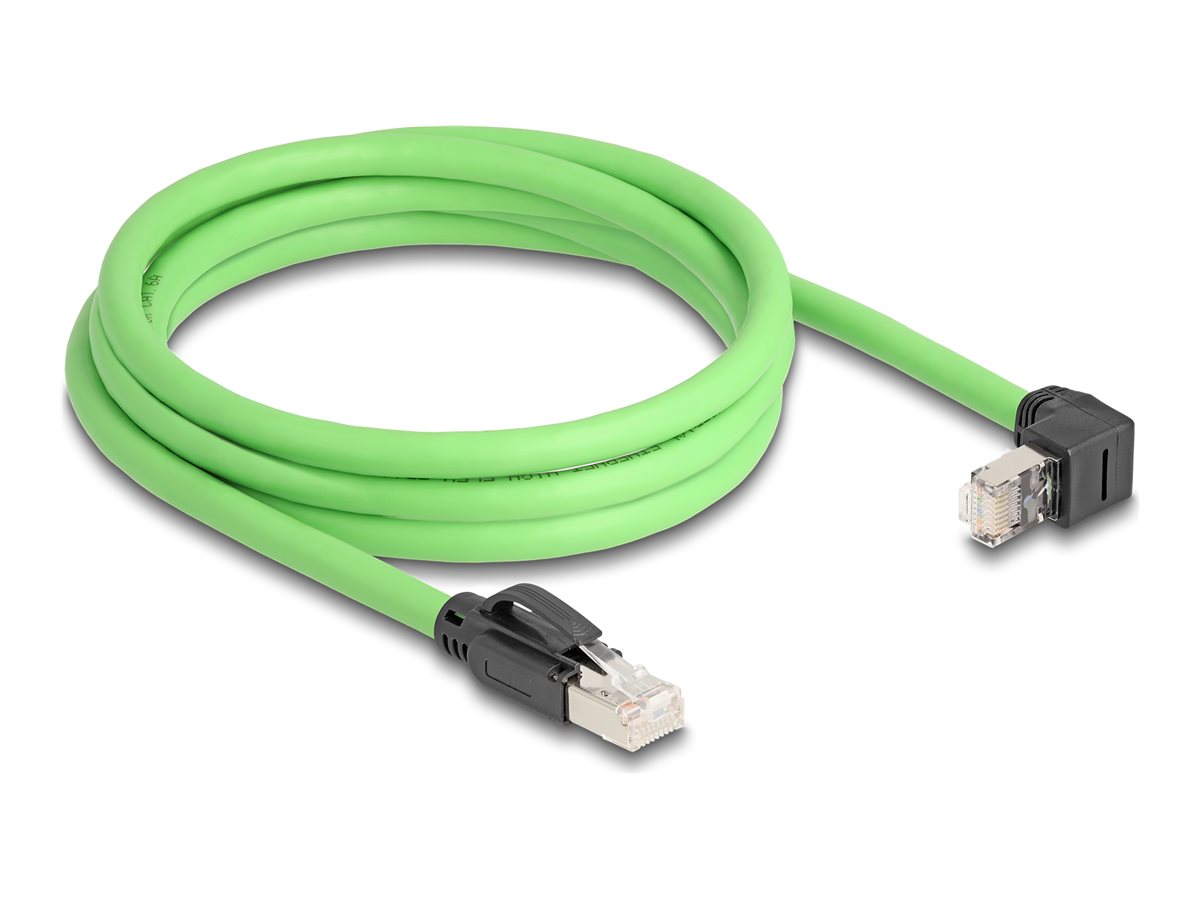 DELOCK RJ45 Netzwerkkabel Cat.6A Stecker zu Stecker oben gewinkelt SF/UTP schleppkettentauglich PUR TPU 2m grun