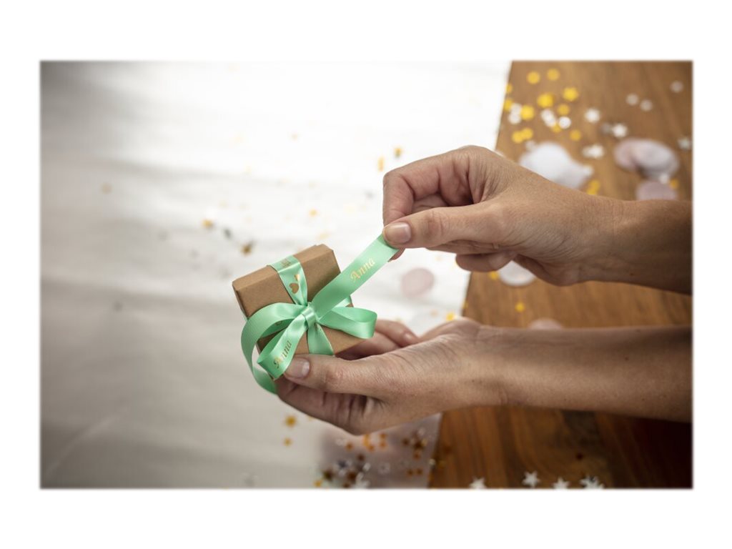 BROTHER P-Touch 24mm mint green/gold ribbon tape Anwendung