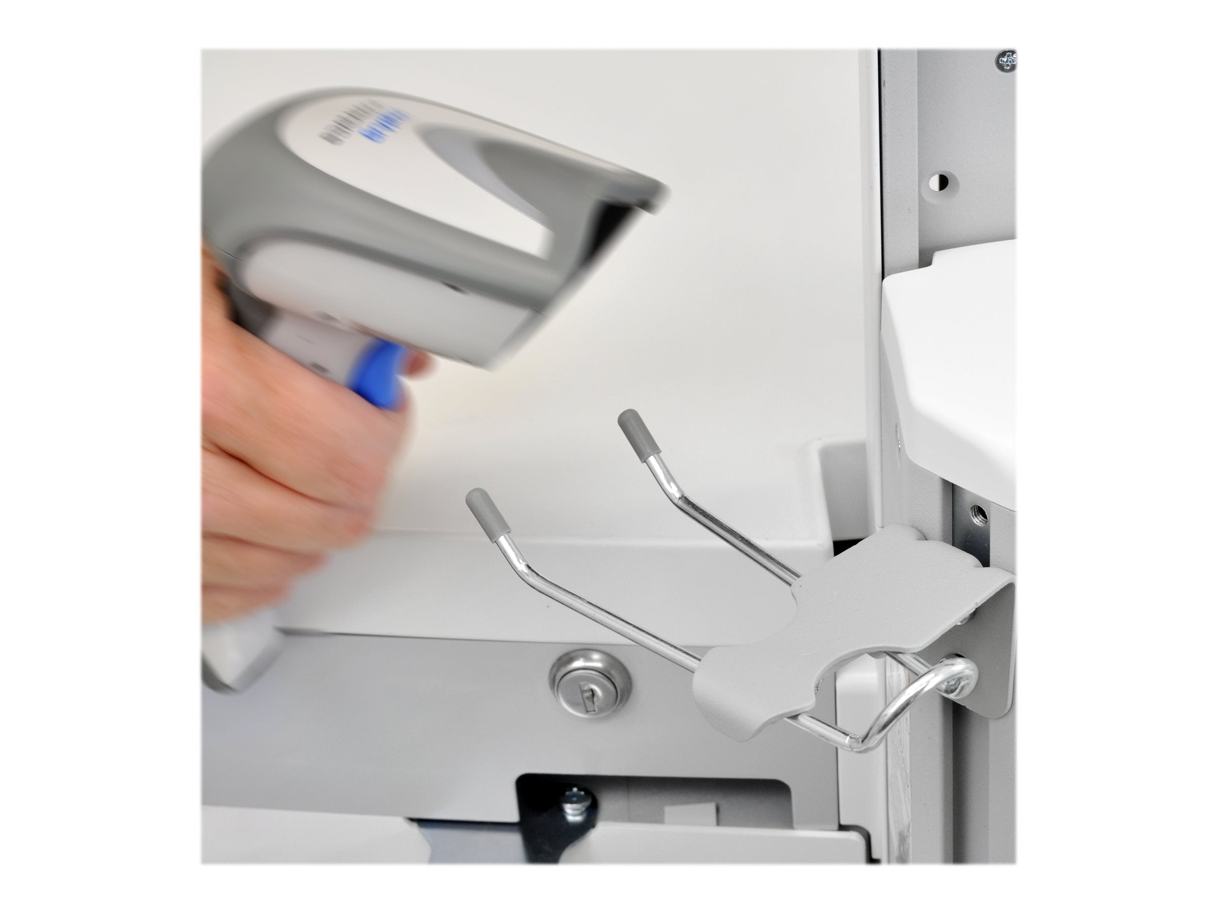 Vorderansicht des ERGOTRON Kit Scanner Halters für Ergotron Carts Metric Medium grau