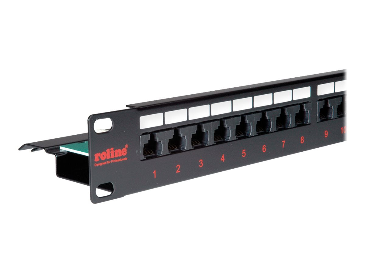 ROLINE Kat.6 Class E 48,28cm 19Zoll-Patchpanel 24P ungeschirmt schwarz - Vorderansicht