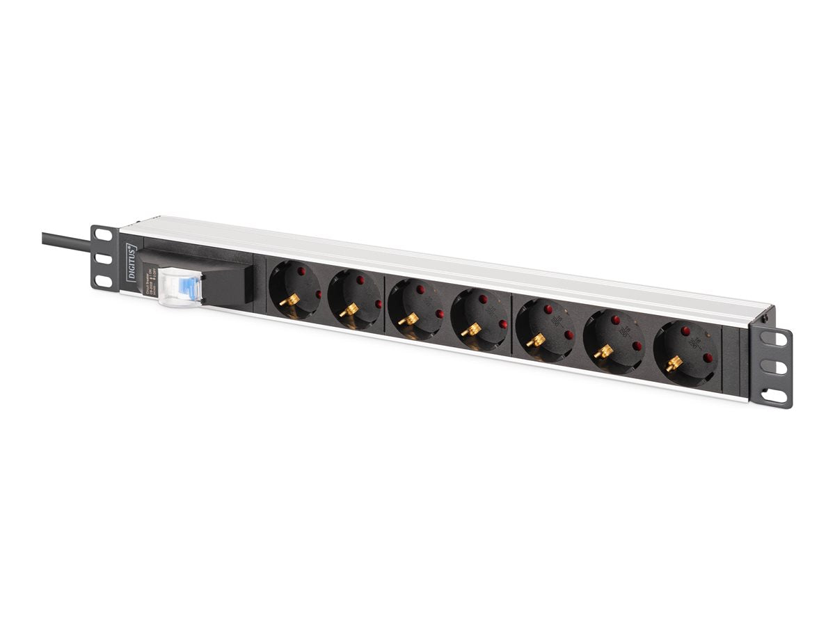 DIGITUS 1U Alu PDU rackmount. 6x safety outlet 1x outlet 16A 4000W 250VAC 50/60Hz 1x circuit breaker