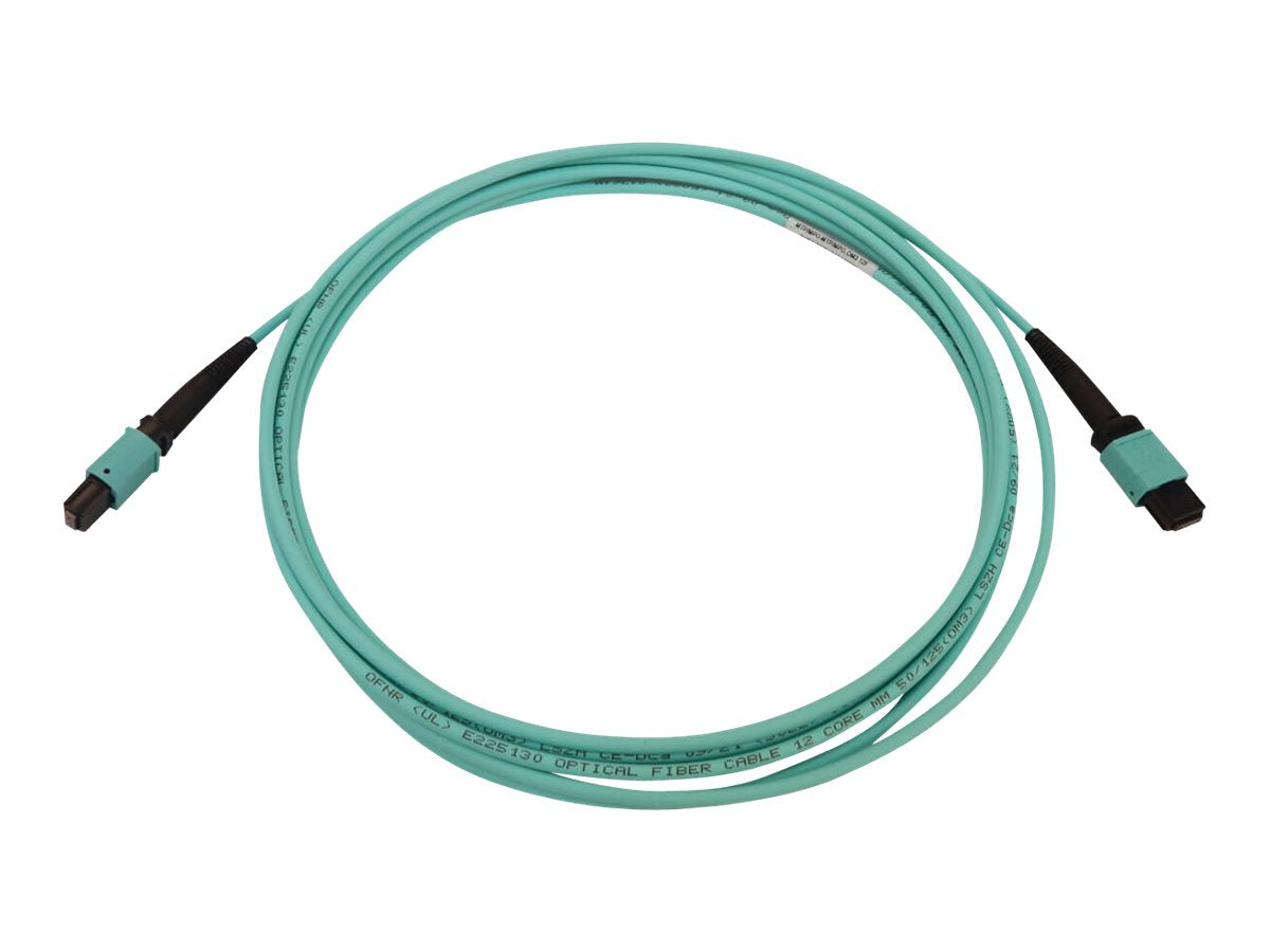 EATON TRIPPLITE 40/100/400G Multimode 50/125 OM3 Fiber Optic Cable 12F MTP/MPO-PC F/F LSZH Aqua 3m 9