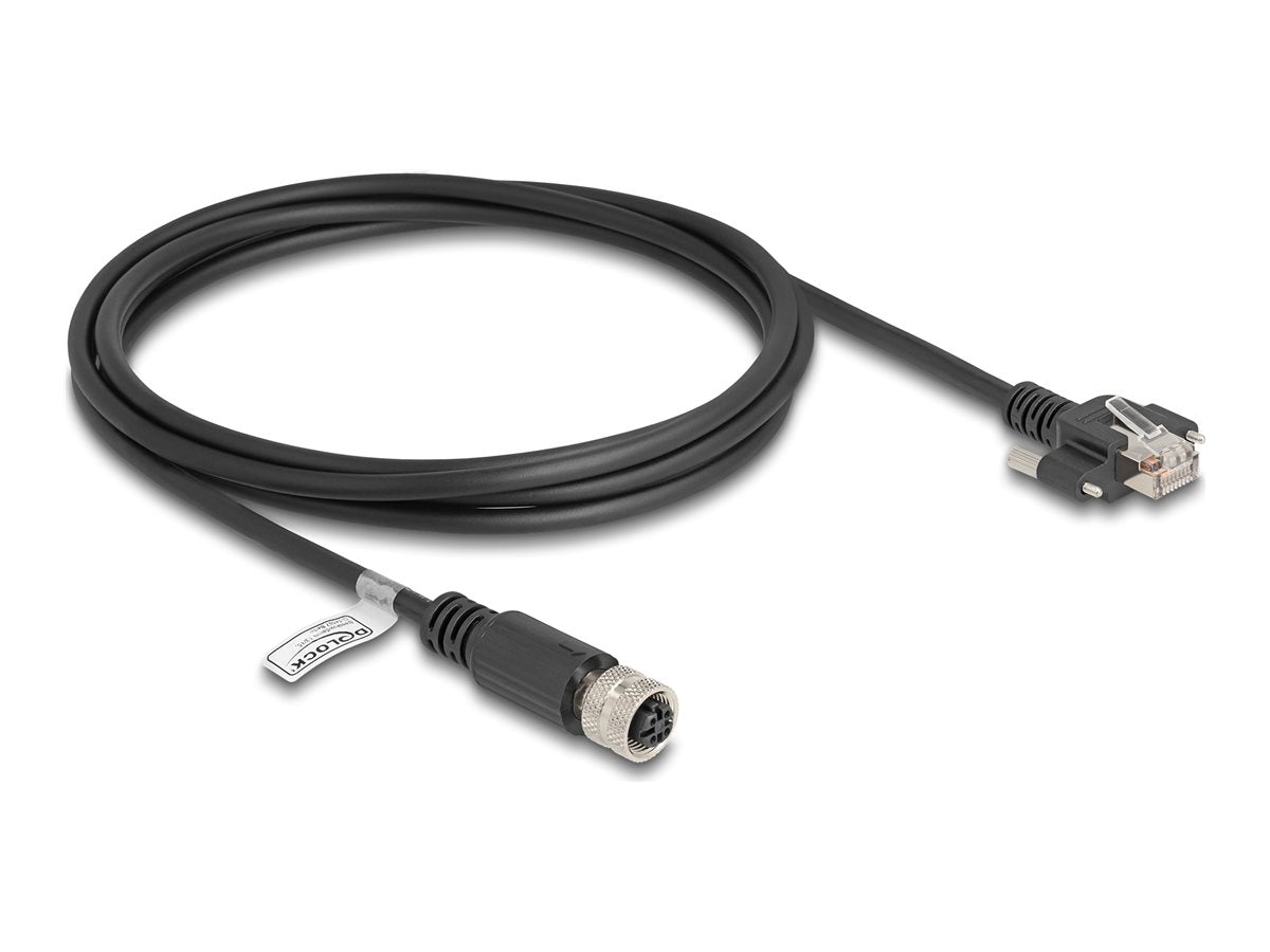 DELOCK M12 Kabel D-kodiert 4 Pin Buchse zu RJ45 Stecker mit Schrauben Cat.5e FTP 2m schwarz