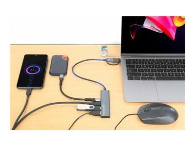 MANHATTAN 4-Port USB 3.0 Typ-C / Typ-A Kombo-Hub USB-C-und USB-A-Stecker auf zwei USB-C-Ports und zwei USB-A-Ports Strom über USB