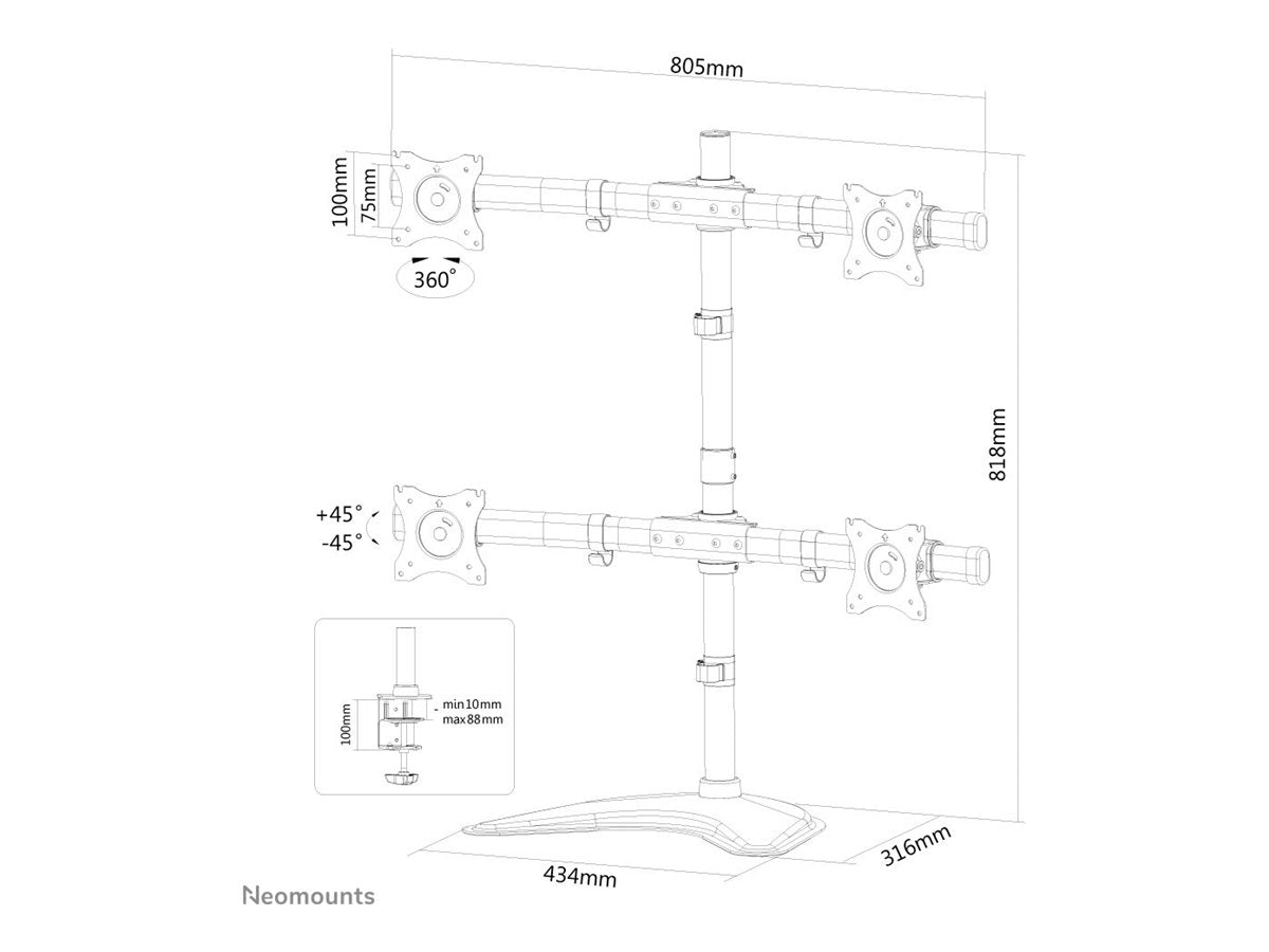 NEOMOUNTS Desk mount 10 - 27 Zoll 2 screens Black Detailansicht