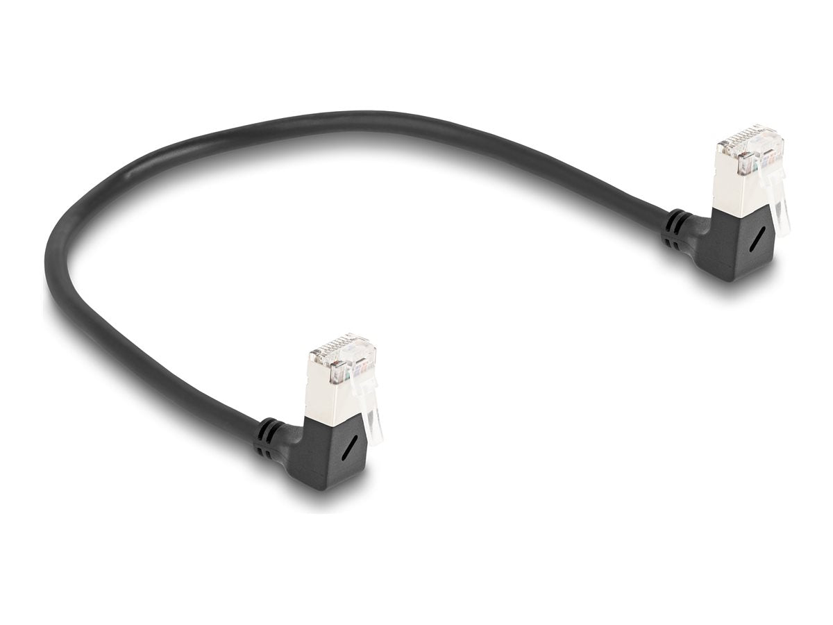 DELOCK RJ45 Netzwerkkabel Cat.6A S/FTP Slim 90 unten gewinkelt - Vorderansicht