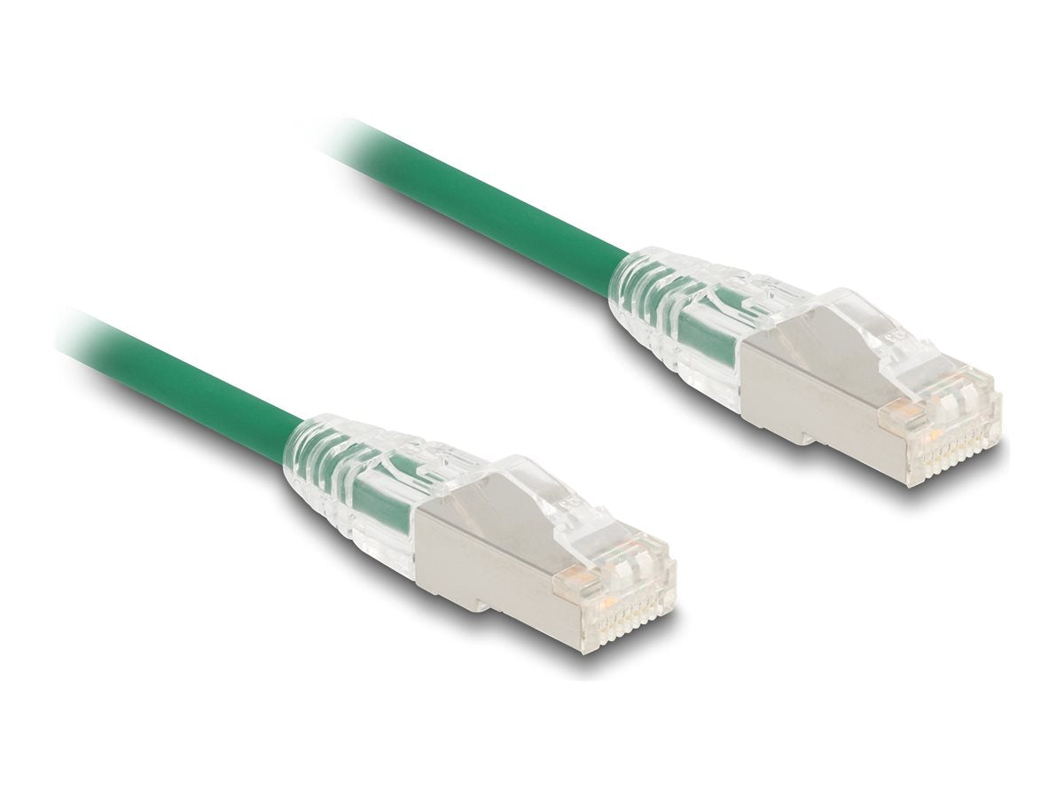 DELOCK RJ45 Netzwerkkabel Cat.6A Stecker zu Stecker mit gebogener Rastnase U/FTP Slim 5 m grün