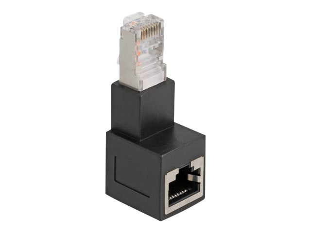 DELOCK RJ45 Stecker zu RJ45 Buchse Adapter Cat.6A 90 nach unten gewinkelt - Vorderansicht