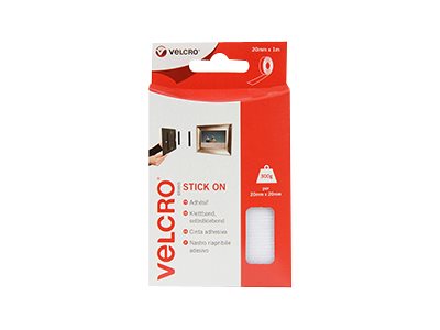 VELCRO Klettband Selbstklebend Haken & Flausch 20mm x1m Weiss - Vorderansicht