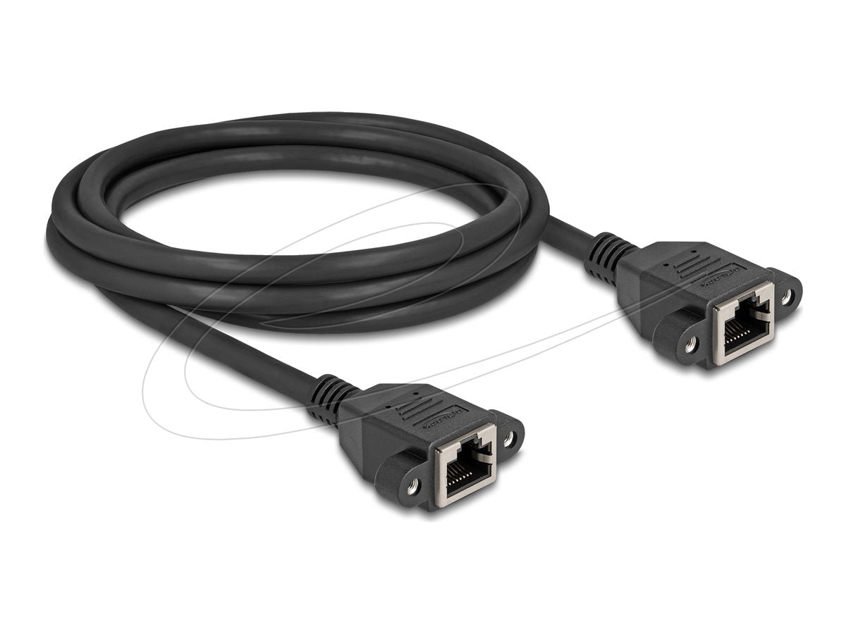 DELOCK Netzwerk Verlängerungskabel S/FTP RJ45 Buchse zu RJ45 Buchse Cat.6A flache Ausführung 2m schwarz - Vorderansicht