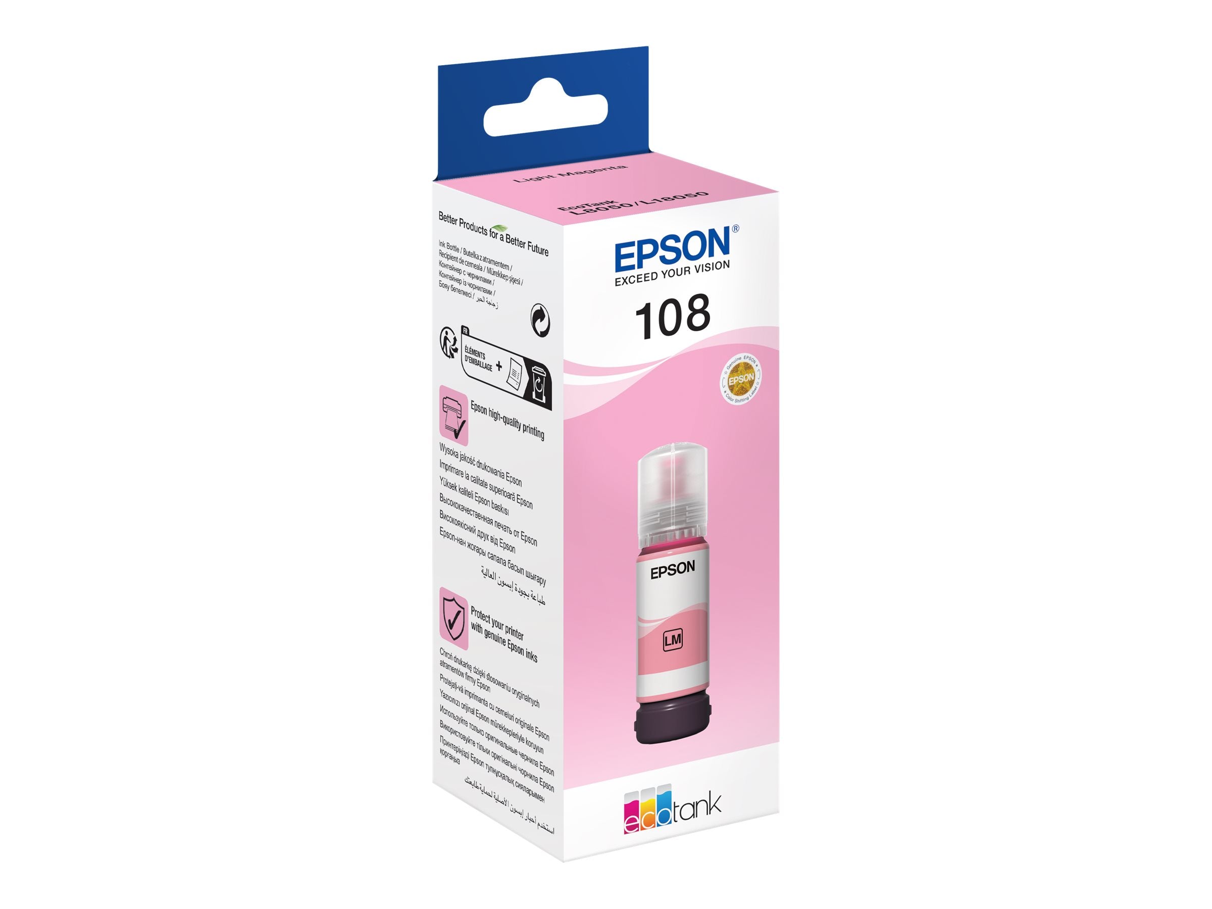EPSON 1LB 108 EcoTank Light Magenta Ink Bottle Vorderansicht