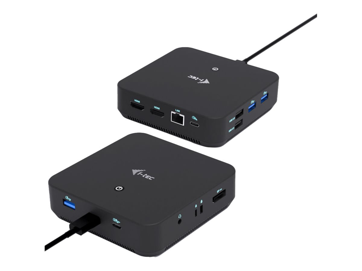I-TEC USB-C DS 2 x HDMI 1x DP 1x GLAN 1x USB-C 3.2 3x USB-A 3.2 2x USB 2.0 1x 3,5mm Audio/Mic 1x 100W USB-C Power Delivery - Vorderansicht