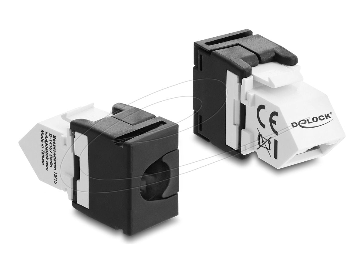 DELOCK Keystone Modul RJ45 Buchse zu LSA Cat.6 45 gewinkelte Buchse ungeschirmt schwarz / weiss - Vorderansicht