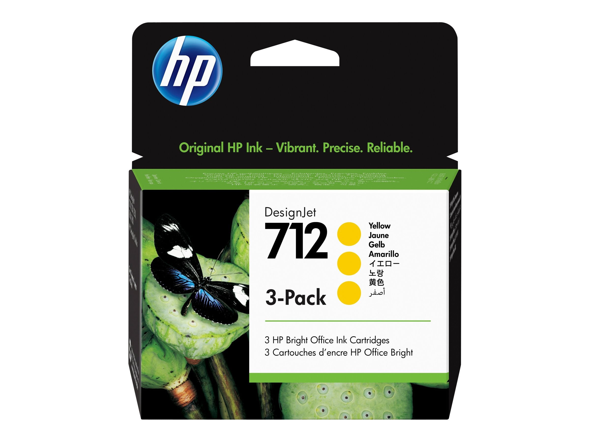 HP 712 3-Pack 29-ml Yellow DesignJet Ink Cartridge Vorderansicht
