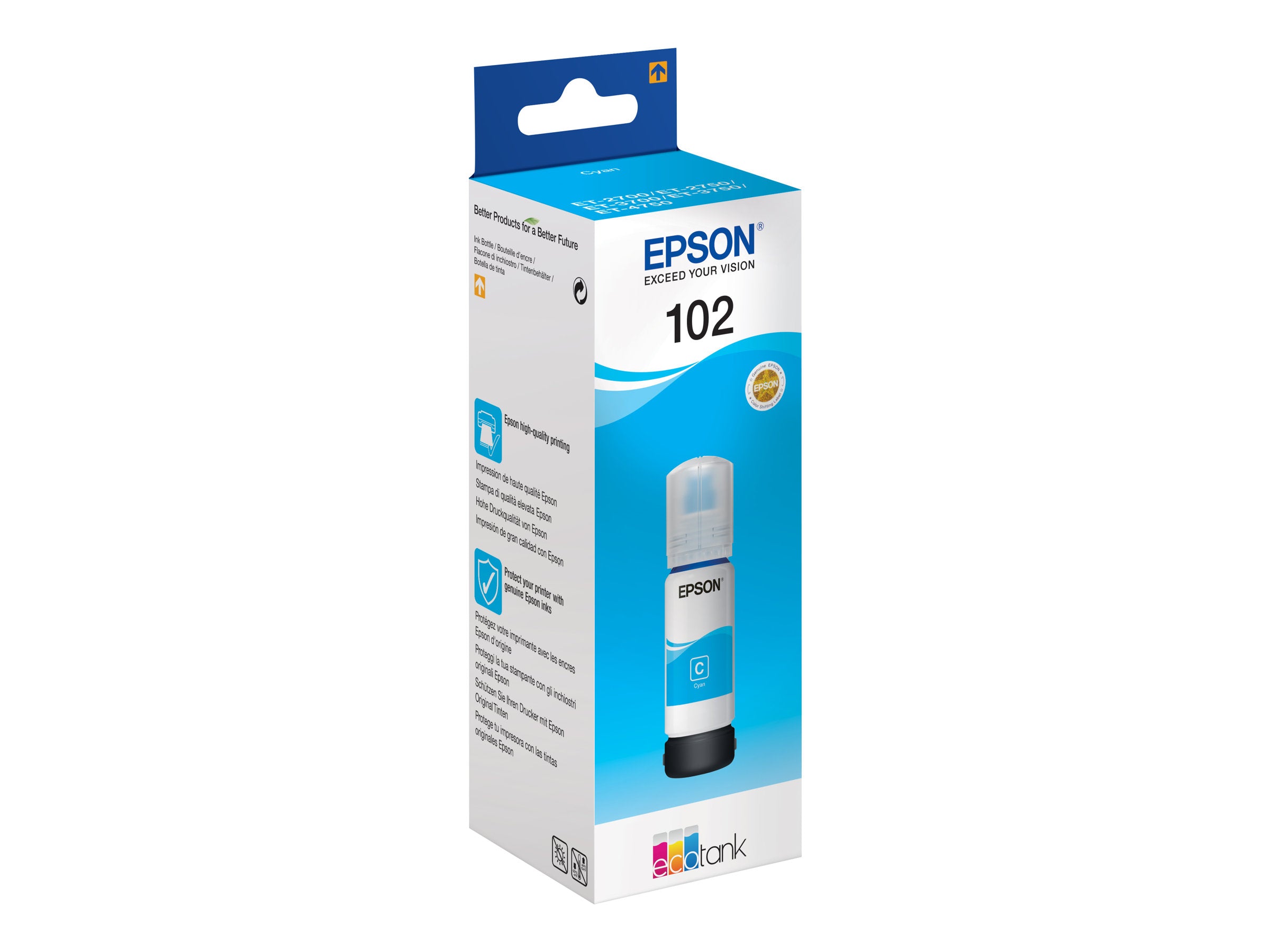 EPSON 1LB 102 EcoTank Cyan Tintenbehälter Vorderansicht