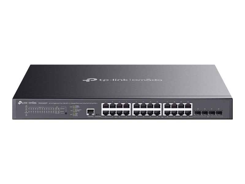 TP-LINK SG3428XMPP Omada 24-Port Gigabit 4-Port 10GE SFP+ L2+ Managed Switch 16x PoE+ 8x PoE++