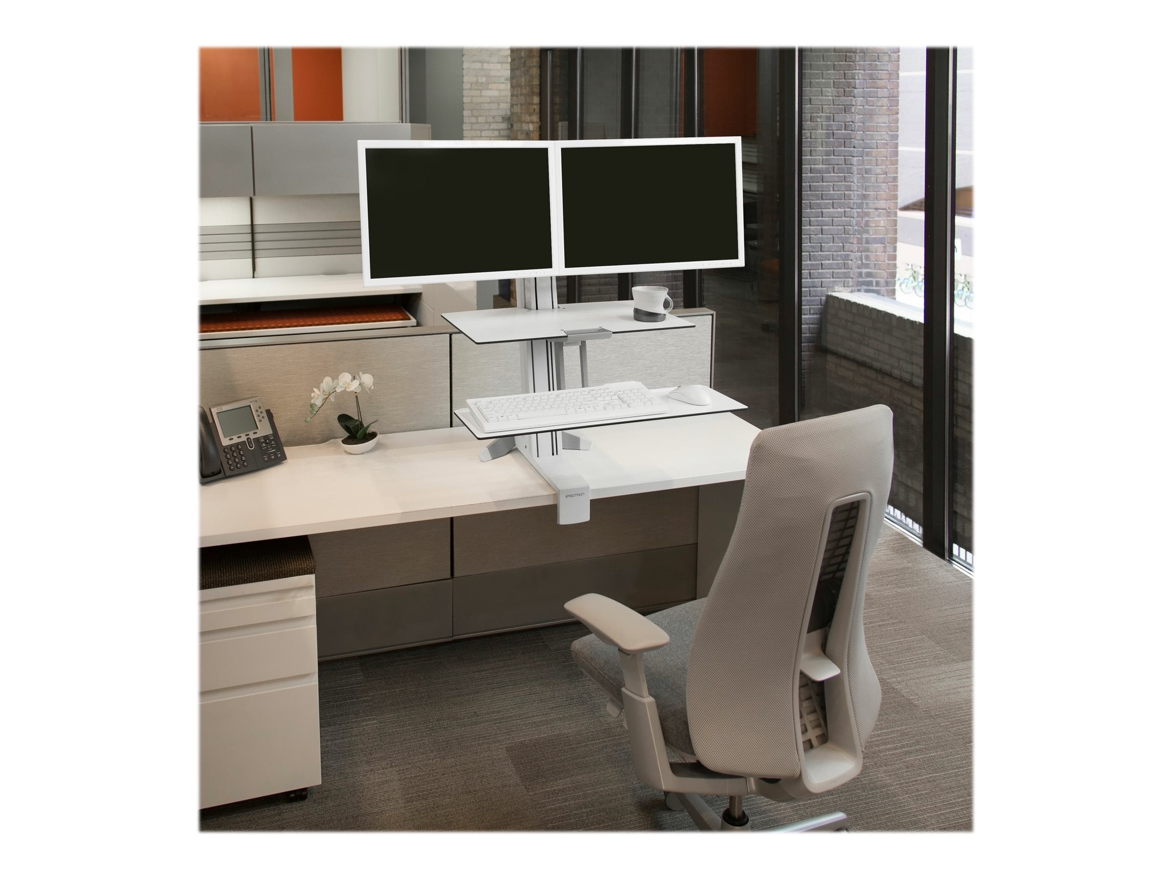 ERGOTRON WorkFit-S Dual mit Arbeitsflaeche + Tastaturablage weiss LCD bis 61cm 24Zoll max 11