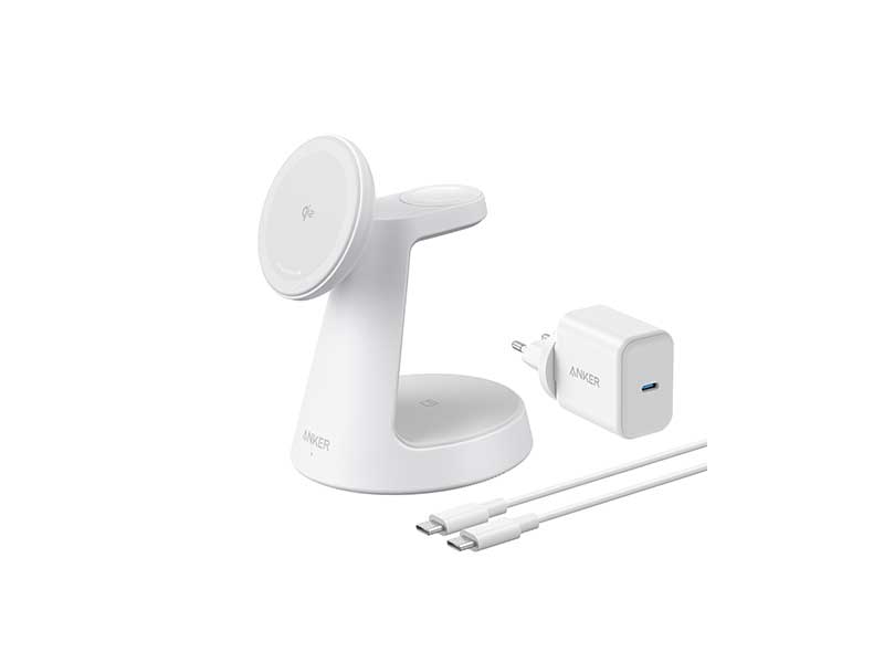 ANKER MagGo 3-in-1 Charging Station kabellose Ladestation weiss Qi2 15W fuer iPhone Apple Watch und AirPods
