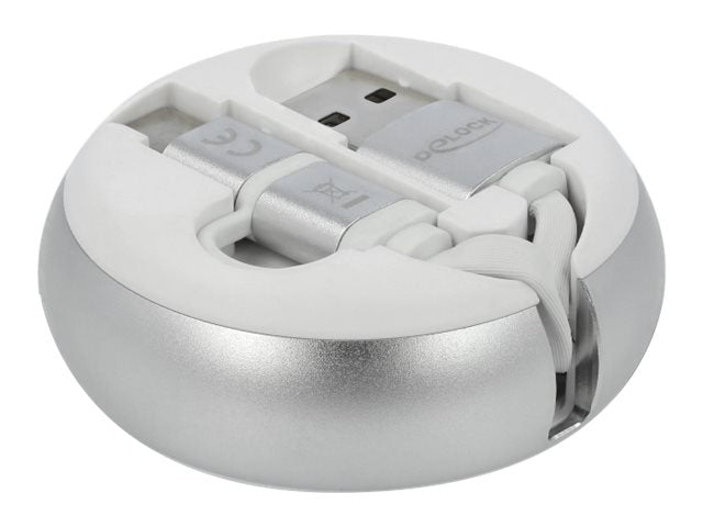 DELOCK USB 2.0 Aufrollkabel Typ-A zu Micro-B und Lightning 8 Pin - Verpackung