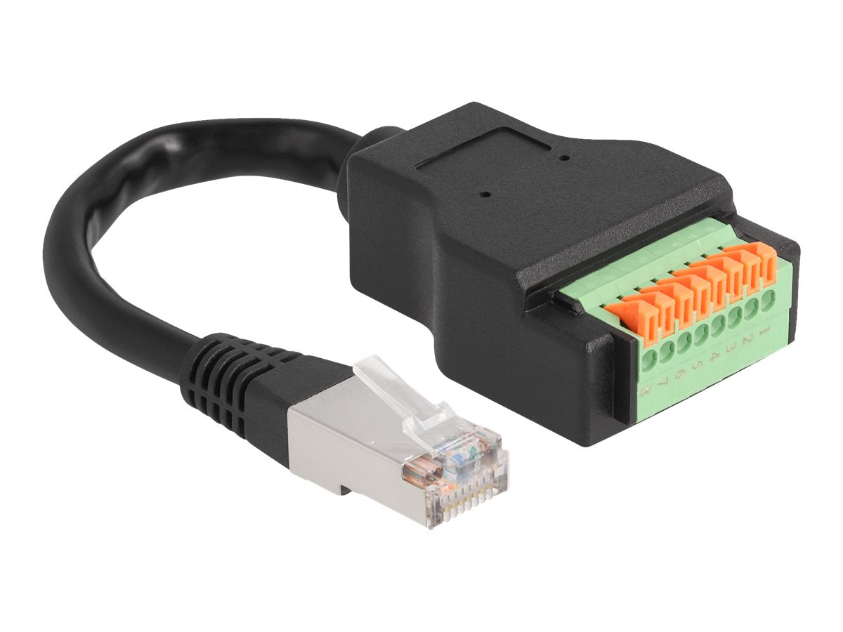 DELOCK RJ45 Kabel Cat.5e Stecker zu Terminalblock Adapter mit Drucktaster 15 cm