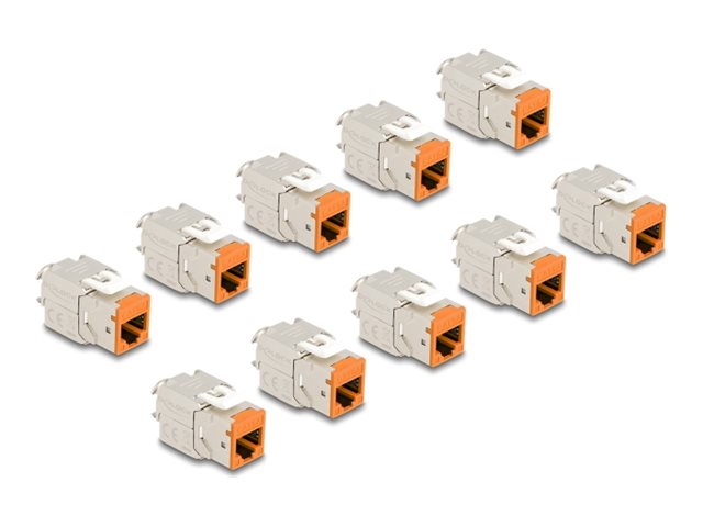 DELOCK Keystone Modul RJ45 Buchse zu LSA Cat.6A werkzeugfrei orange Vorderansicht
