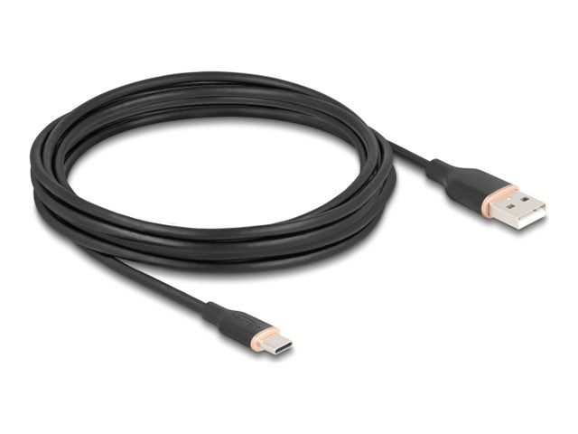 DELOCK USB 2.0 Kabel USB Typ-A Stecker zu USB Type-C Stecker 4m schwarz Silikon - Vorderansicht