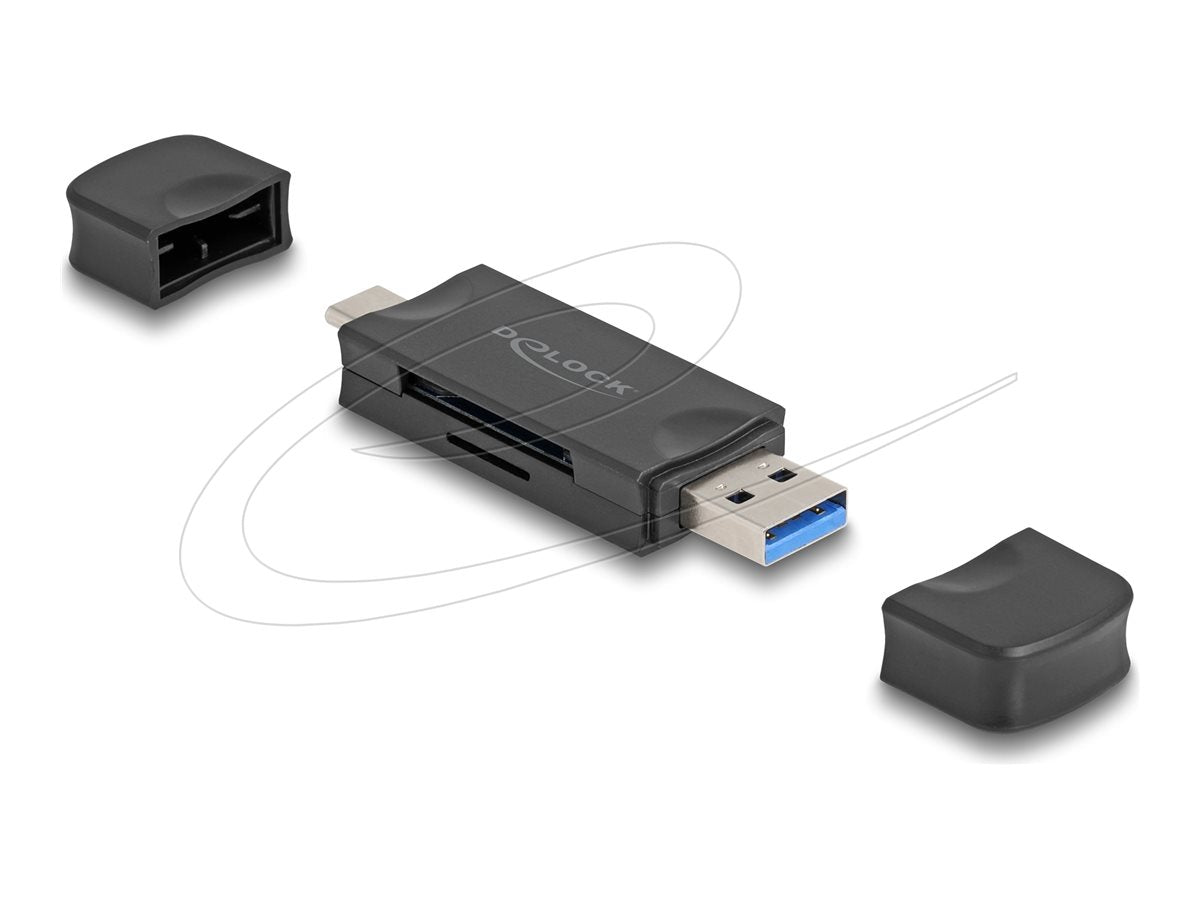 DELOCK Card Reader USB 5 Gbps USB Type-C / Typ-A fur SD und Micro SD Speicherkarten schwarz