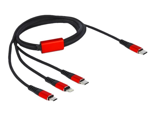 DELOCK USB Ladekabel 3in1 USB Type-C zu Lightning / Micro USB / USB Type-C 1m - Vorderansicht