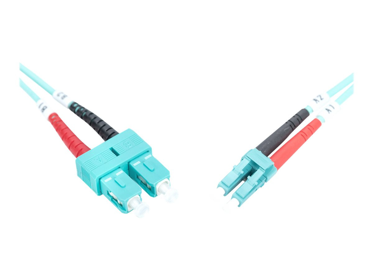 DIGITUS LWL Patchkabel LC/SC 50/125 3m Multimode Duplex Halogenfrei mit Messprotokoll tuerkis OM3