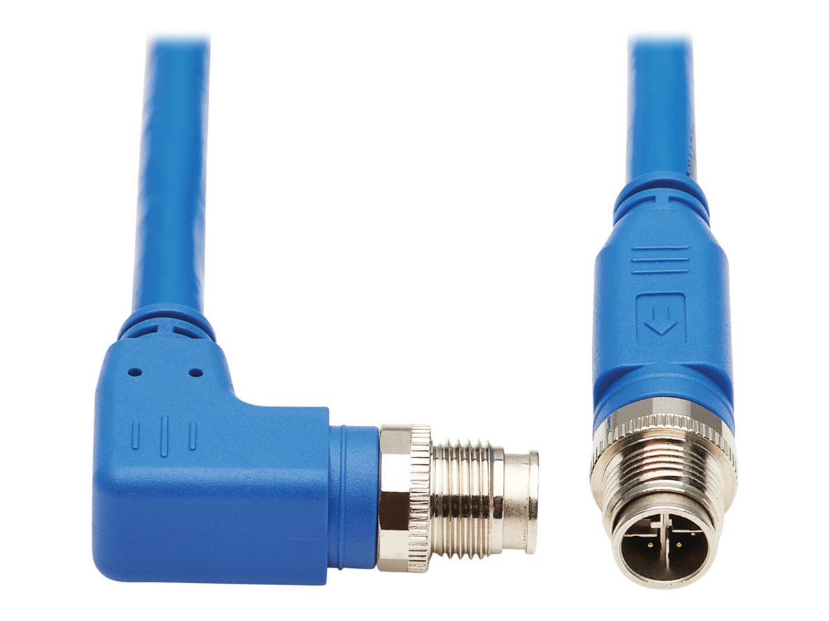 EATON TRIPPLITE M12 X-Code Cat6a 10G F/UTP CMR-LP Shielded Ethernet Cable Right-Angle M/M IP68 PoE Blue 2m 6