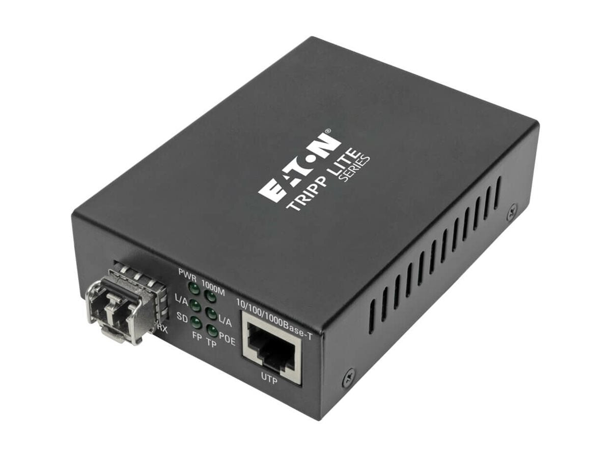EATON TRIPPLITE Gigabit Multimode Fiber to Ethernet Media Converter PoE+ - International Power Cables 850 nm 550m
