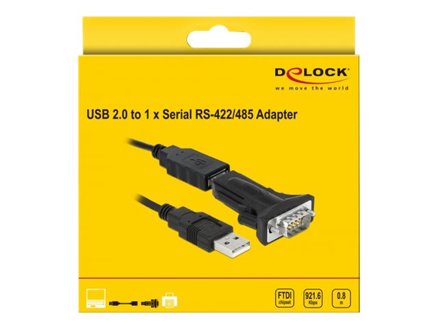 DELOCK Adapter USB 2.0 Typ-A Stecker zu 1 x Seriell RS-422/485 DB9 - Anschlussansicht