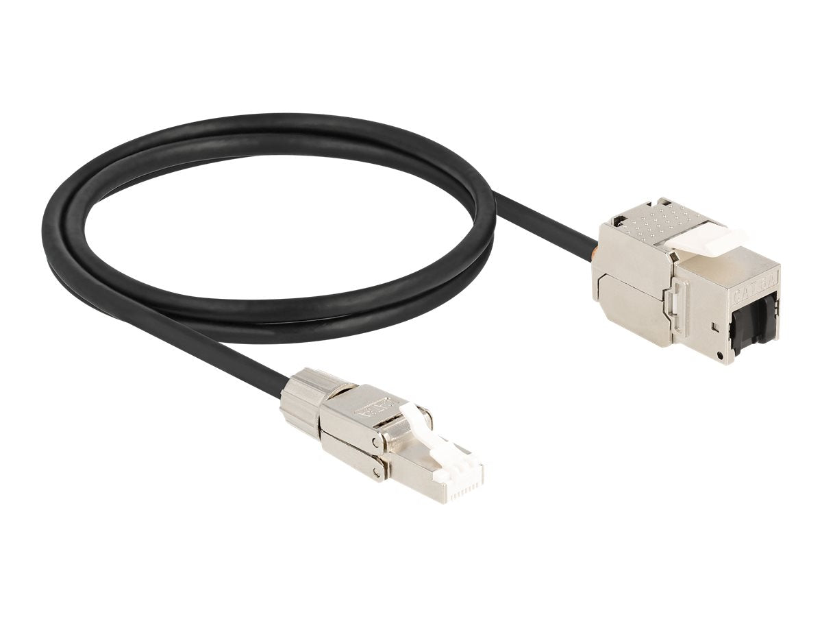 DELOCK Kabel RJ45 Stecker feldkonfektionierbar zu Keystone Modul RJ45 Buchse Cat.6A 1m - Vorderansicht