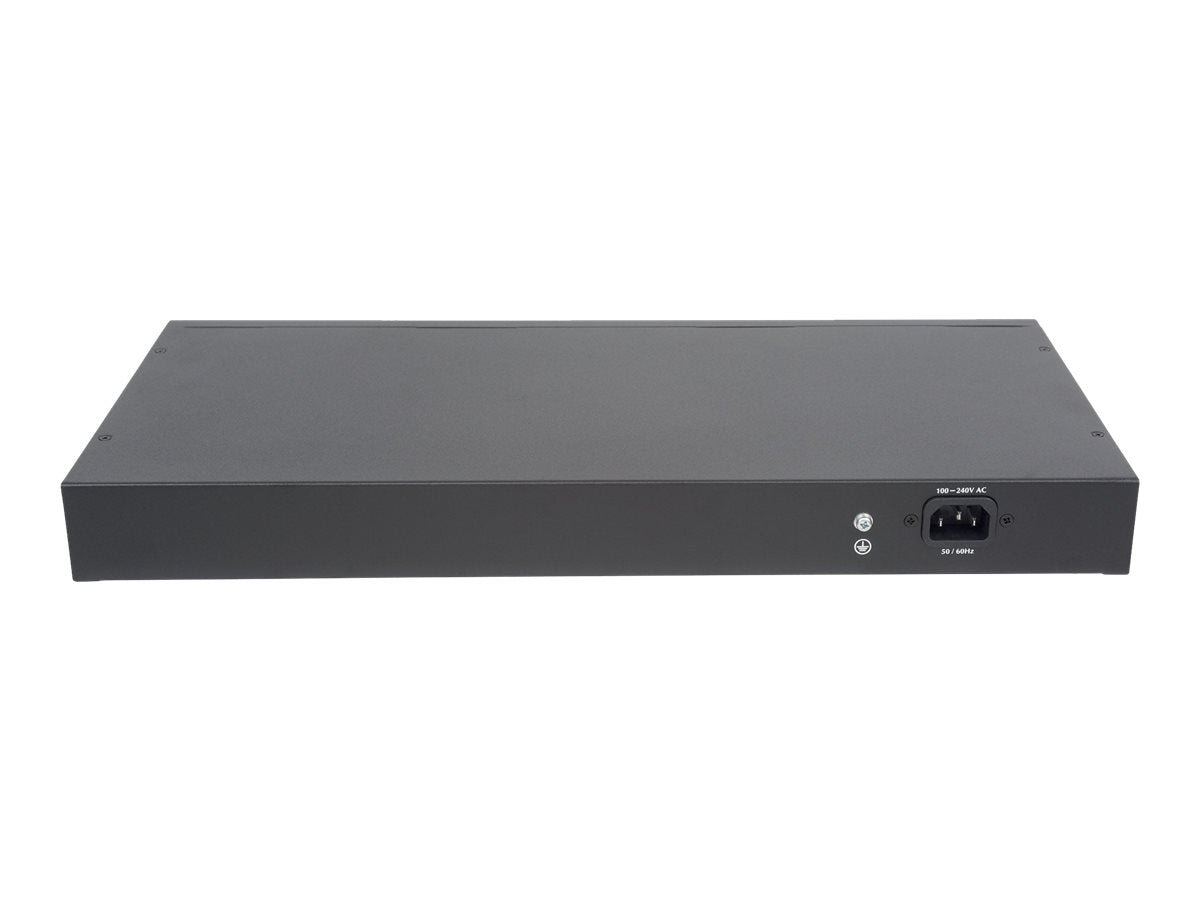 INTELLINET 16-Port Gigabit Ethernet PoE+ Switch mit 2 SFP-Ports und LCD Anzeige (PoE+/PoE) 370 W Endspan 19 Zoll Rackmount schwarz