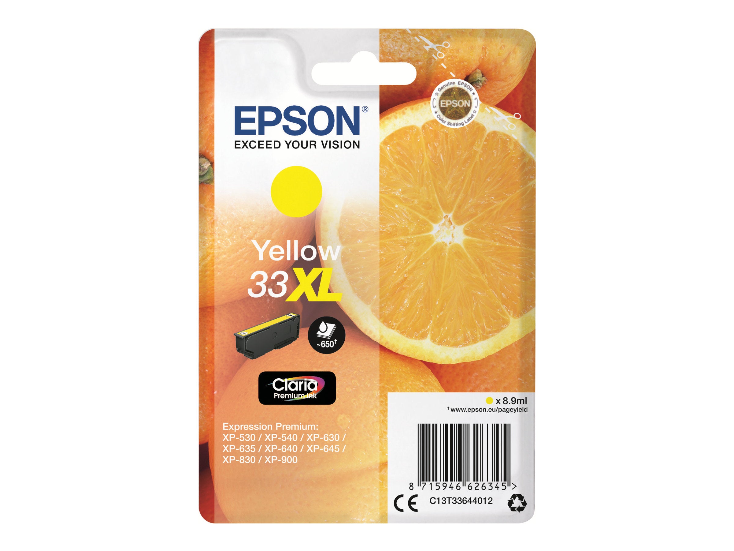 EPSON 3LB Singlepack Yellow 33XL Claria Premium Ink - Vorderansicht