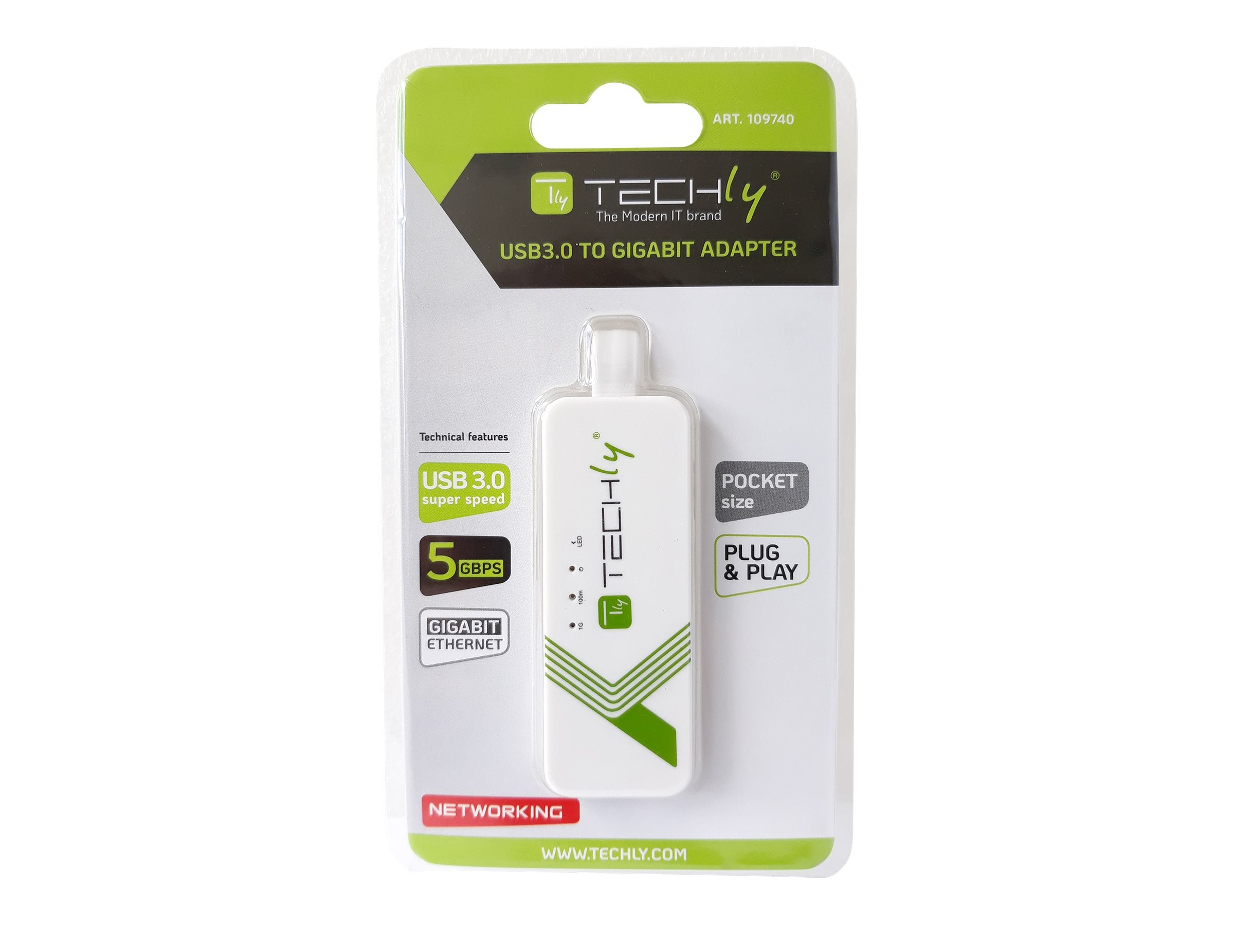 TECHLY USB3.0 RJ45 Adapter Weiss Vorderansicht