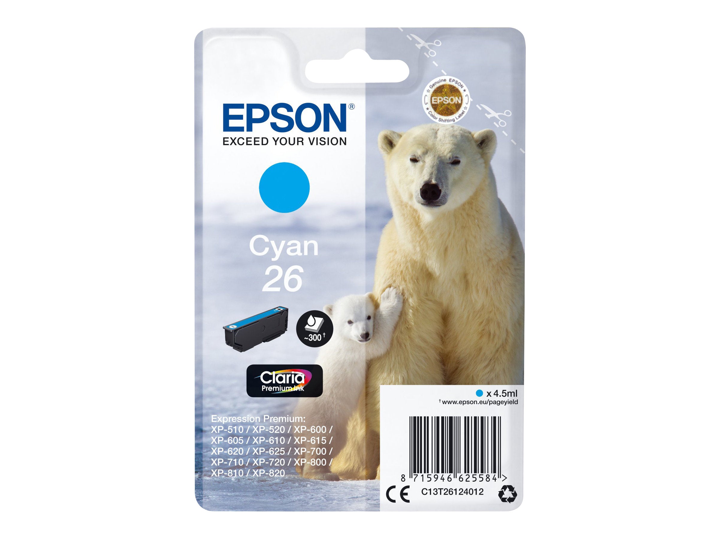 EPSON 1LB 26 Tintenpatrone Cyan Vorderansicht