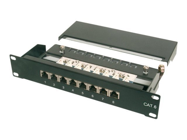 DIGITUS CAT 6 Klasse E Patch Panel geschirmt 8-Port RJ45 Vorderansicht