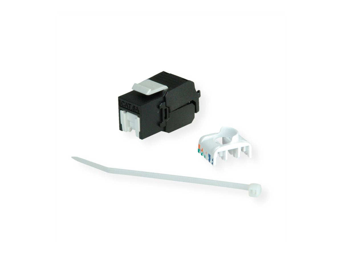 ROLINE Kat.6A Class EA Keystone RJ-45 ungeschirmt werkzeuglos schwarz Vorderansicht