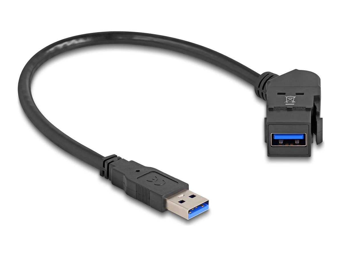 DELOCK USB 5 Gbps Typ-A Einbaubuchse 45 gewinkelt zu Typ-A Stecker mit 30cm Kabel schwarz - Vorderansicht