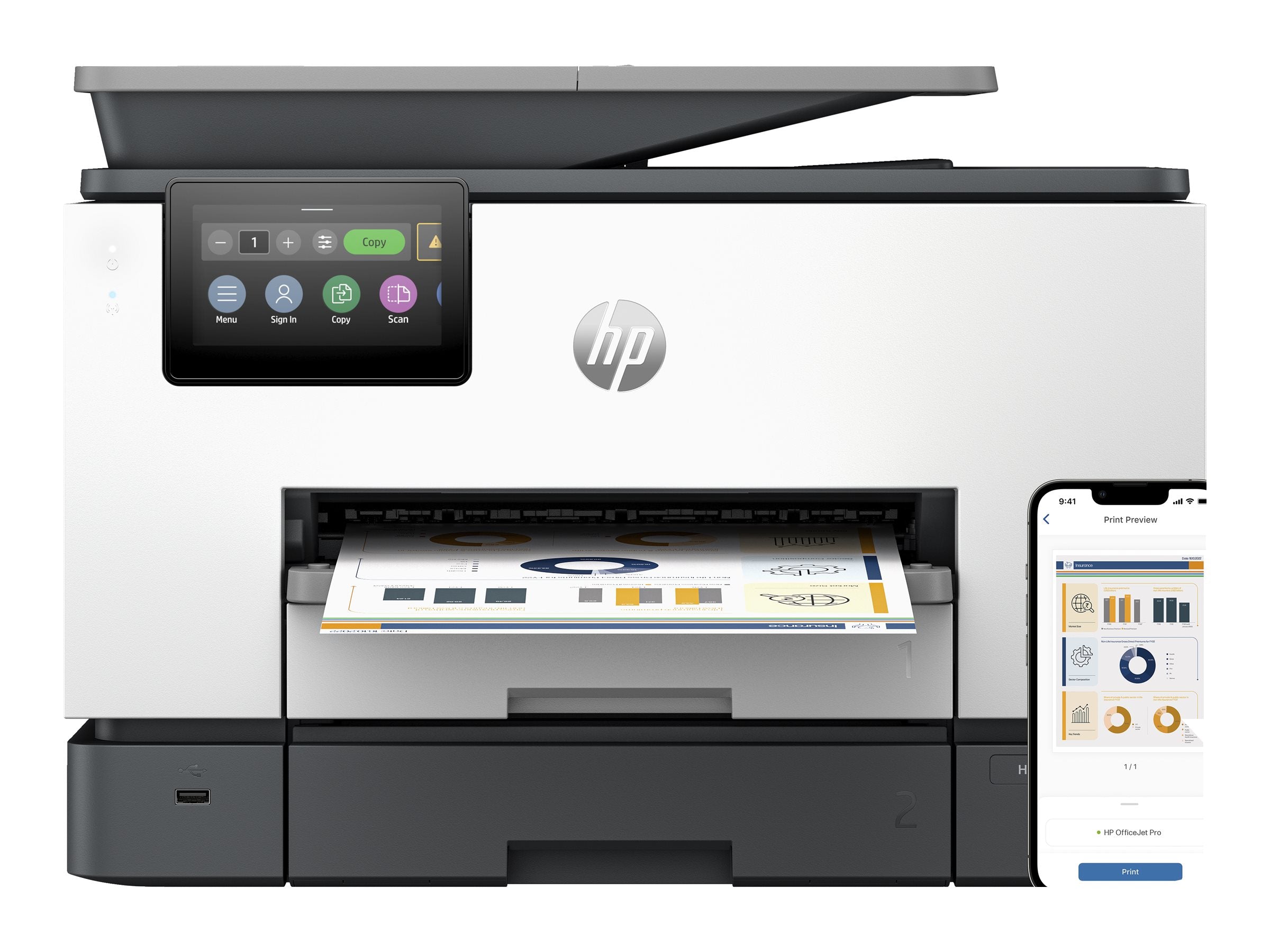 HP Officejet Pro 9130b All-in-One MFP Seitenansicht