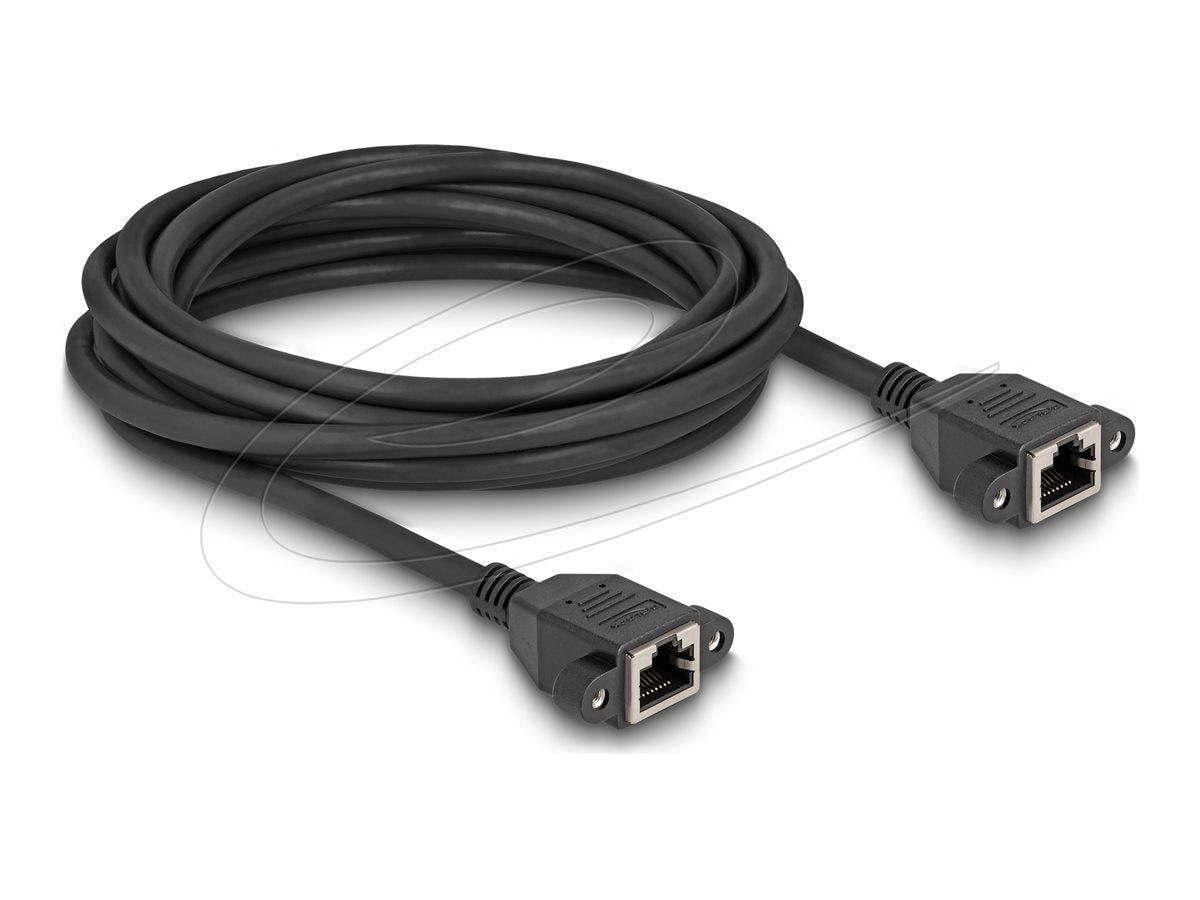 DELOCK Netzwerk Verlängerungskabel S/FTP RJ45 Buchse zu RJ45 Buchse Cat.6A flache Ausführung 5m schwarz - Vorderansicht