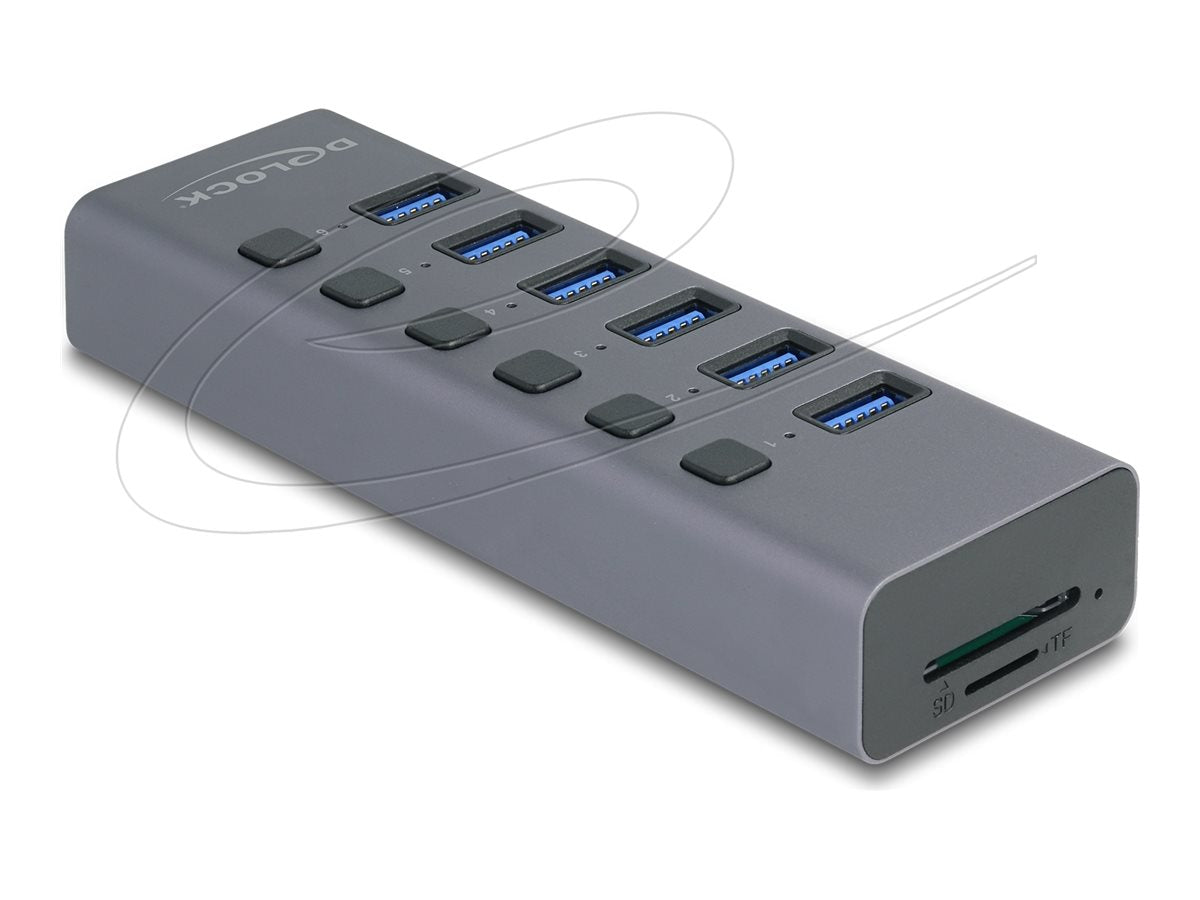 DELOCK Externer USB 5 Gbps 6 Port Hub mit Schalter und SD / Micro SD Slot - Vorderansicht