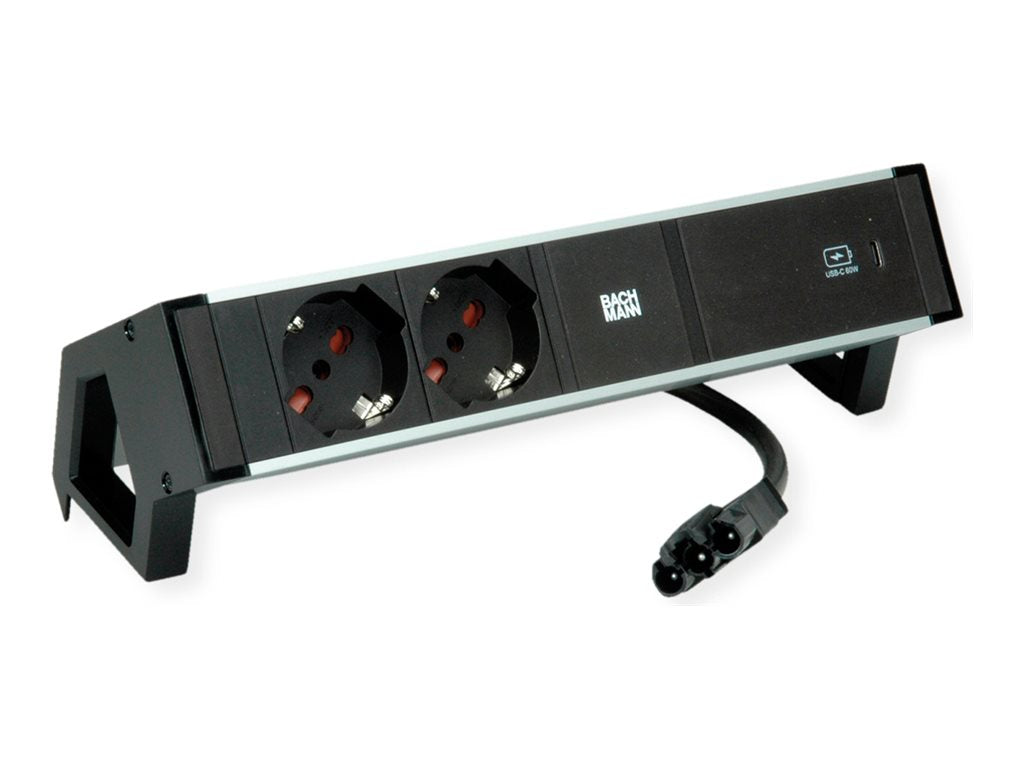 BACHMANN DESK2 ALU BLACK 2xP40 1xUSBC 60W Vorderansicht