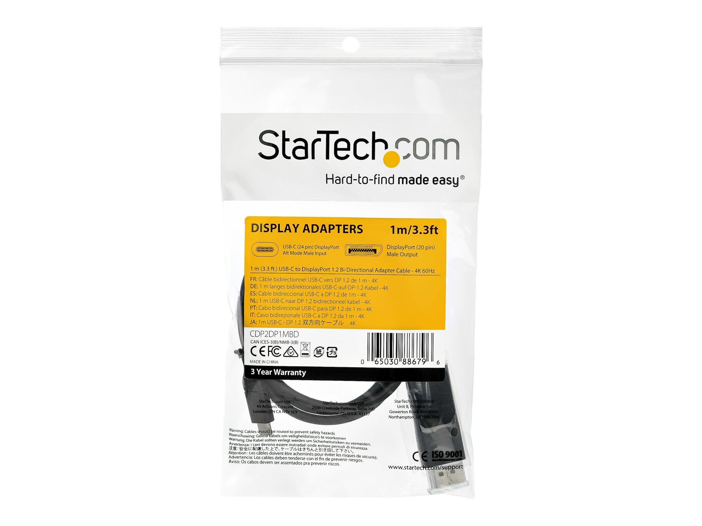 STARTECH.COM 1m USB-C auf DisplayPort-Kabel - 4K 60Hz - USB-C-Adapter - Thunderbolt 3-kompatibel - bidirektional