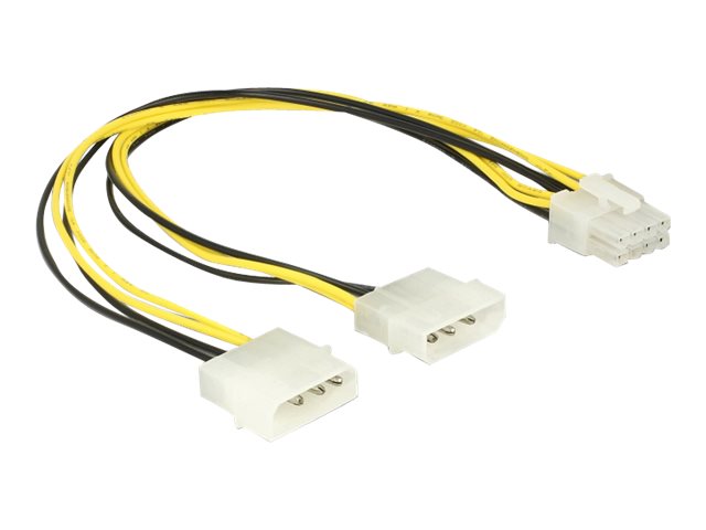 DELOCK Stromkabel 2 x 4 Pin Molex Stecker > 8 Pin EPS Stecker 30 cm - Vorderansicht