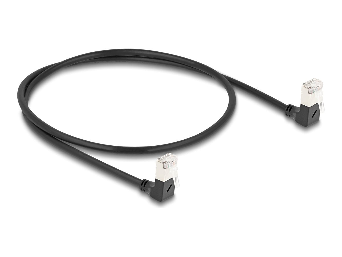DELOCK RJ45 Netzwerkkabel Cat.6A S/FTP Slim 90 unten gewinkelt - Vorderansicht