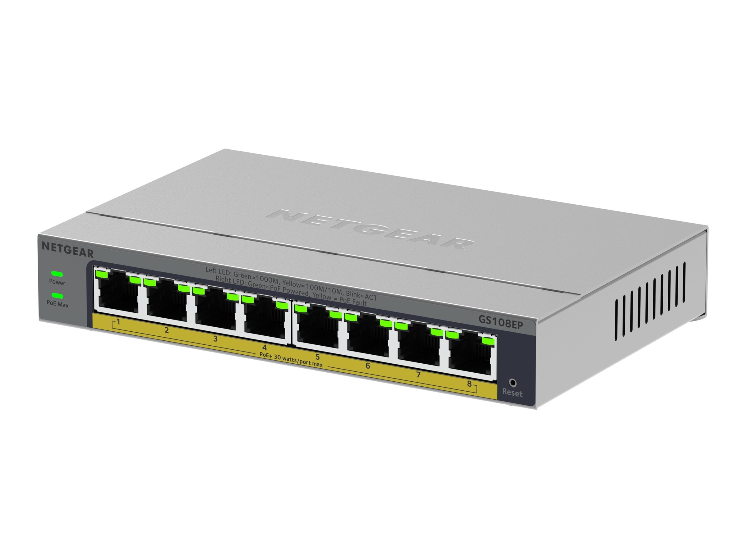 NETGEAR 8PT GB PLUS Switch W/ POE+ GS108EP - Vorderansicht