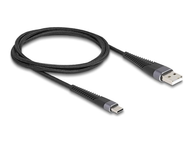 DELOCK USB 2.0 Kabel USB Typ-A Stecker zu USB Type-C Stecker mit verlängertem Knickschutz 1m - Vorderansicht