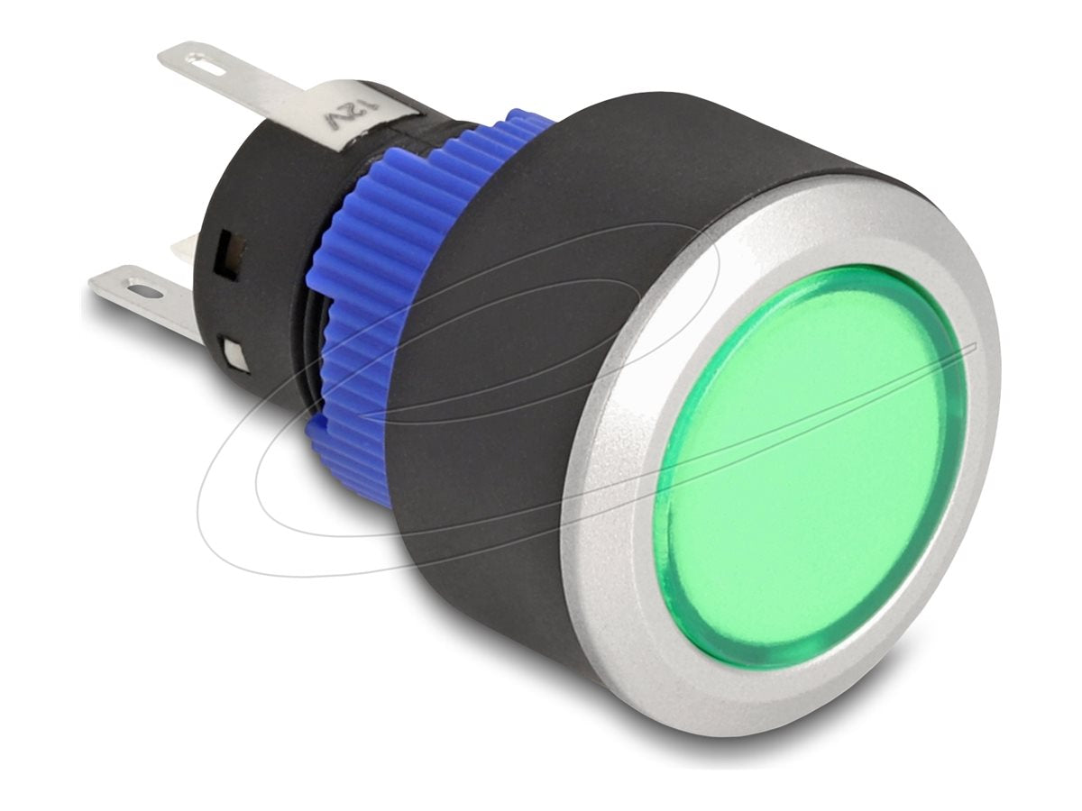 DELOCK Drucktaster vorstehend zum Einbau 22mm 5 x Lötanschluss Taster flach Plastik LED grun
